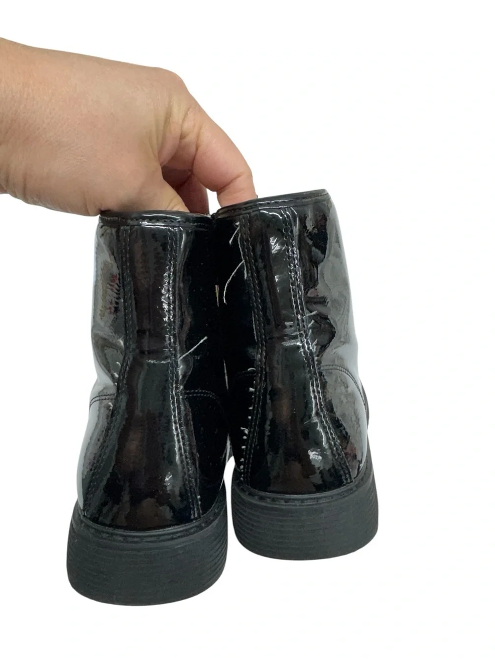 Place Black Patent Boots with Rainbow Laces